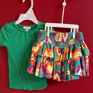 GB Girls Green Top and Colorful Ruffled Skort Set size 4 toddler